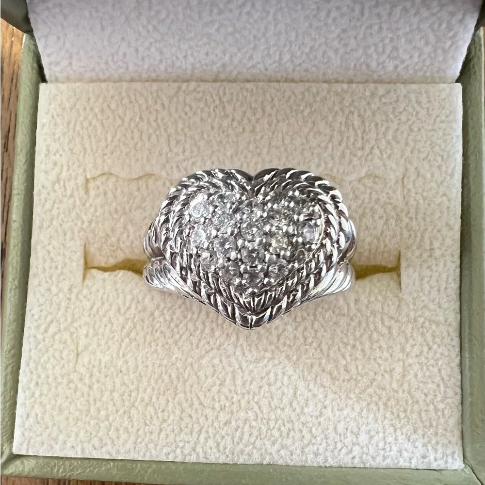 Judith Ripka Sterling Silver Pavé Heart Diamonique CZ Ring Size 6 - Picture 2 of 15